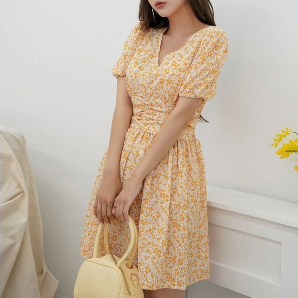 Floral Puff Sleeve A-Line Dress - Picture 2 of 6